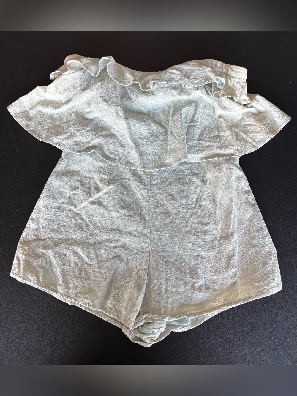 Off-Shoulder Ruffle Romper in Light Mint